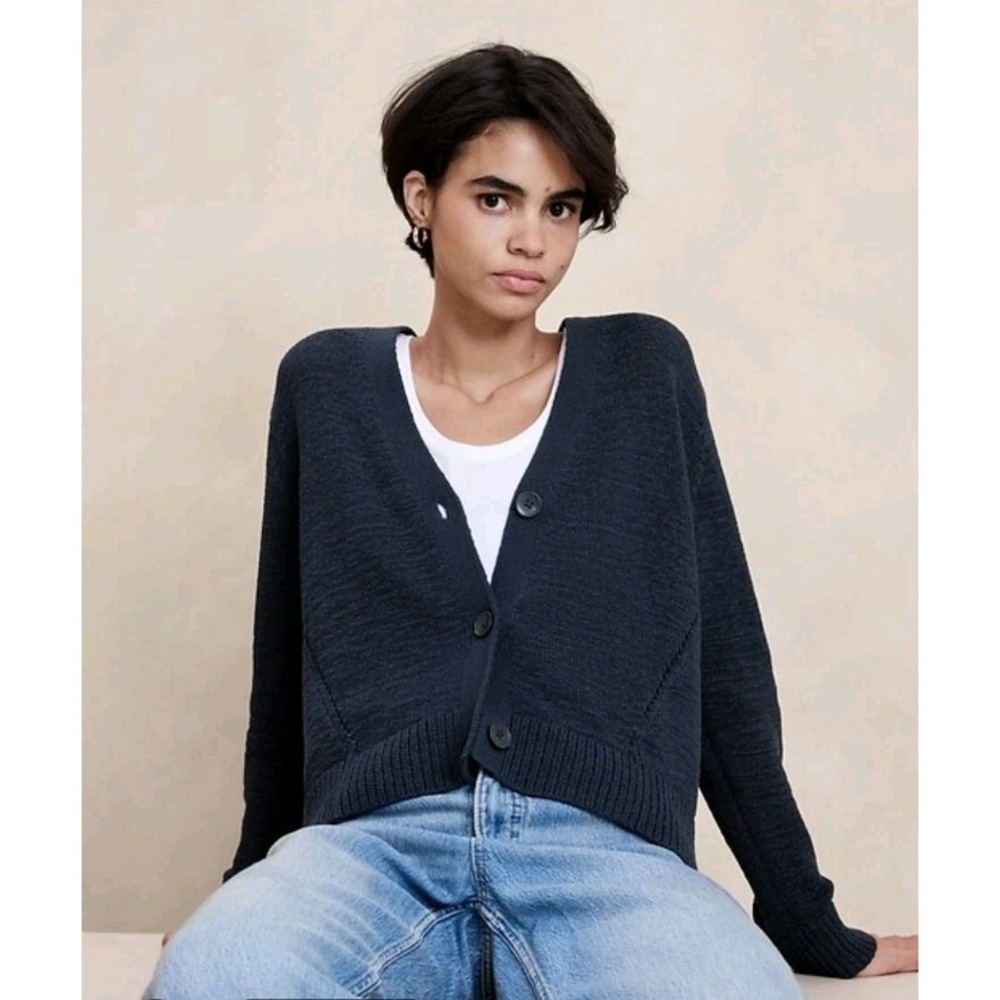 Banana Republic Factory Navy Blue Chunky Knit Classic Slouchy Cardigan Size M